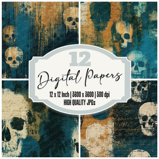 Tapestry Skulls Teal Bone Digital Paper Pack (DDD012901)