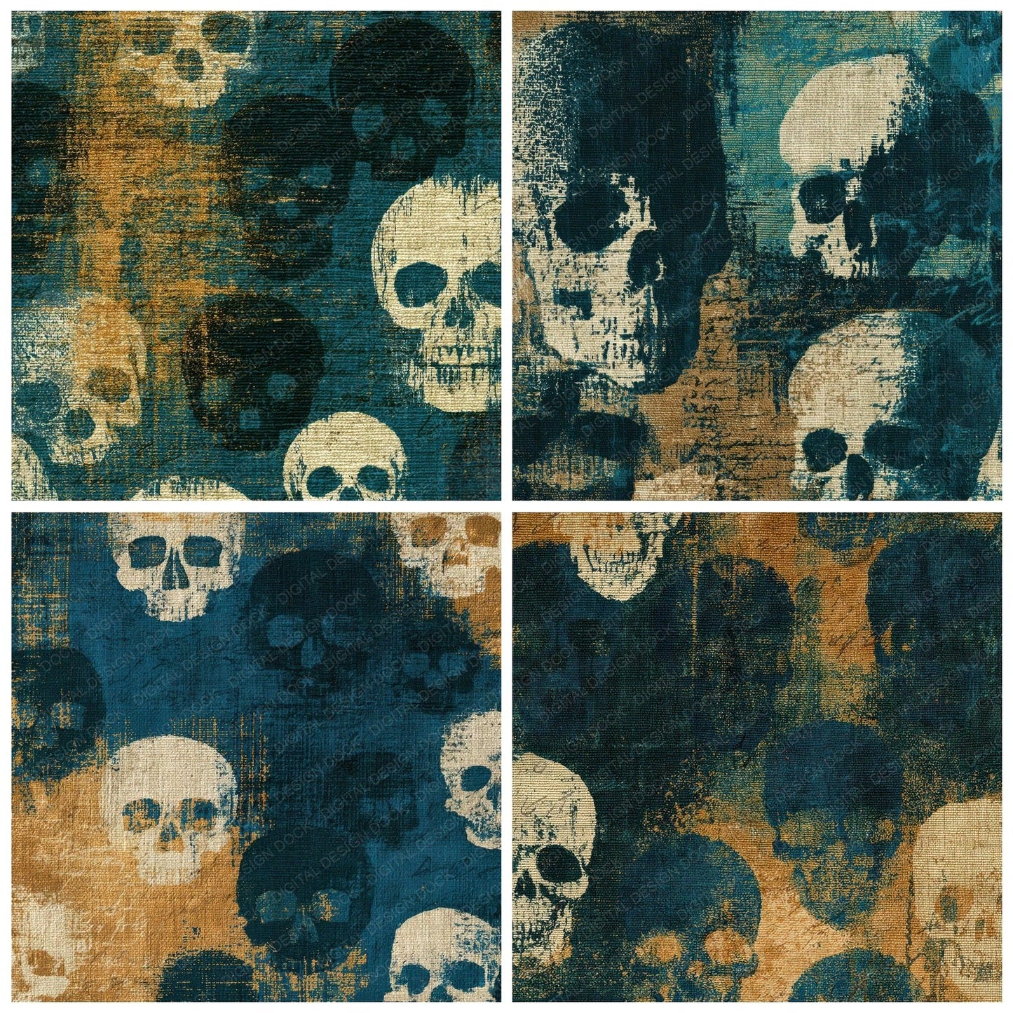 Tapestry Skulls Teal Bone Digital Paper Pack (DDD012901)