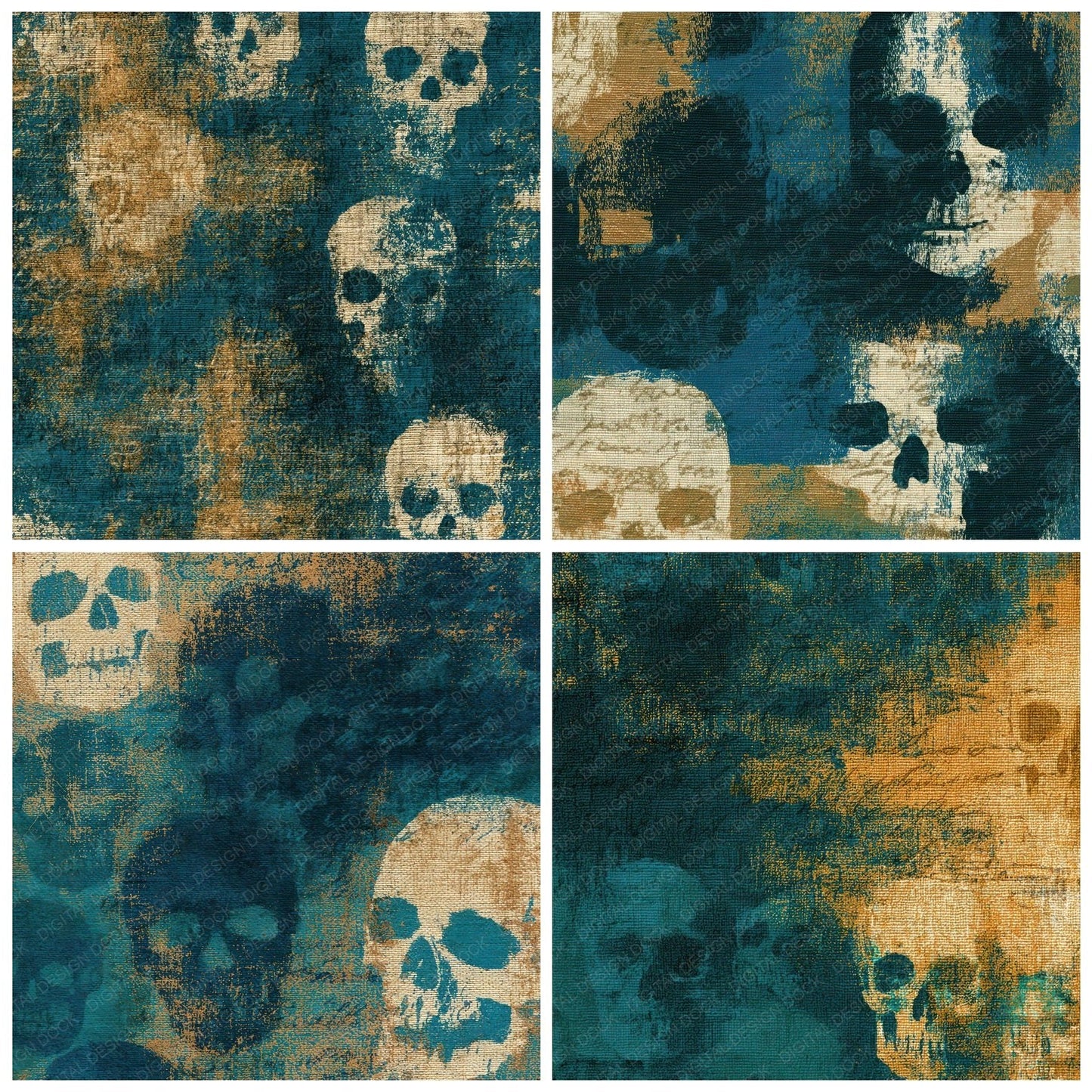 Tapestry Skulls Teal Bone Digital Paper Pack (DDD012901)