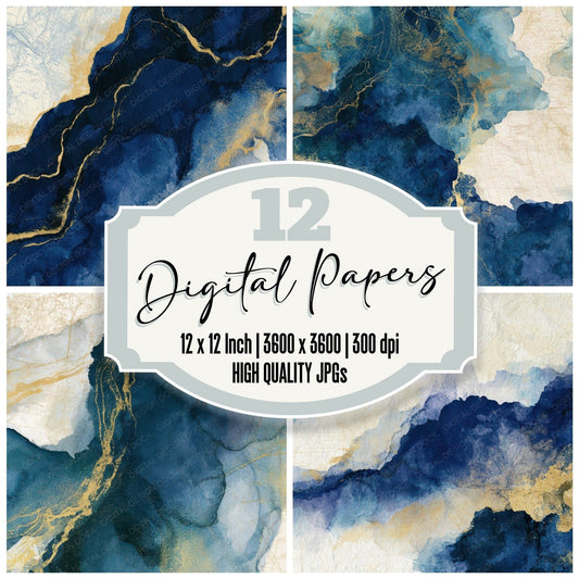 Watercolour Indigo Ivory Abstract Digital Paper Pack (DDD012902)