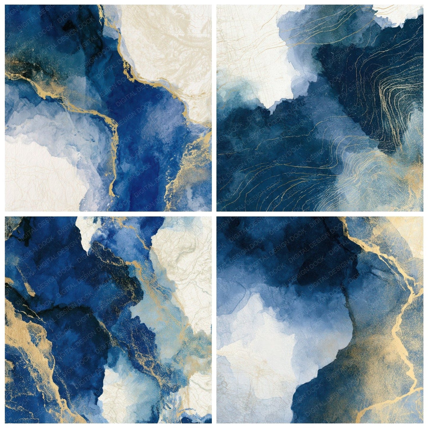 Watercolour Indigo Ivory Abstract Digital Paper Pack (DDD012902)