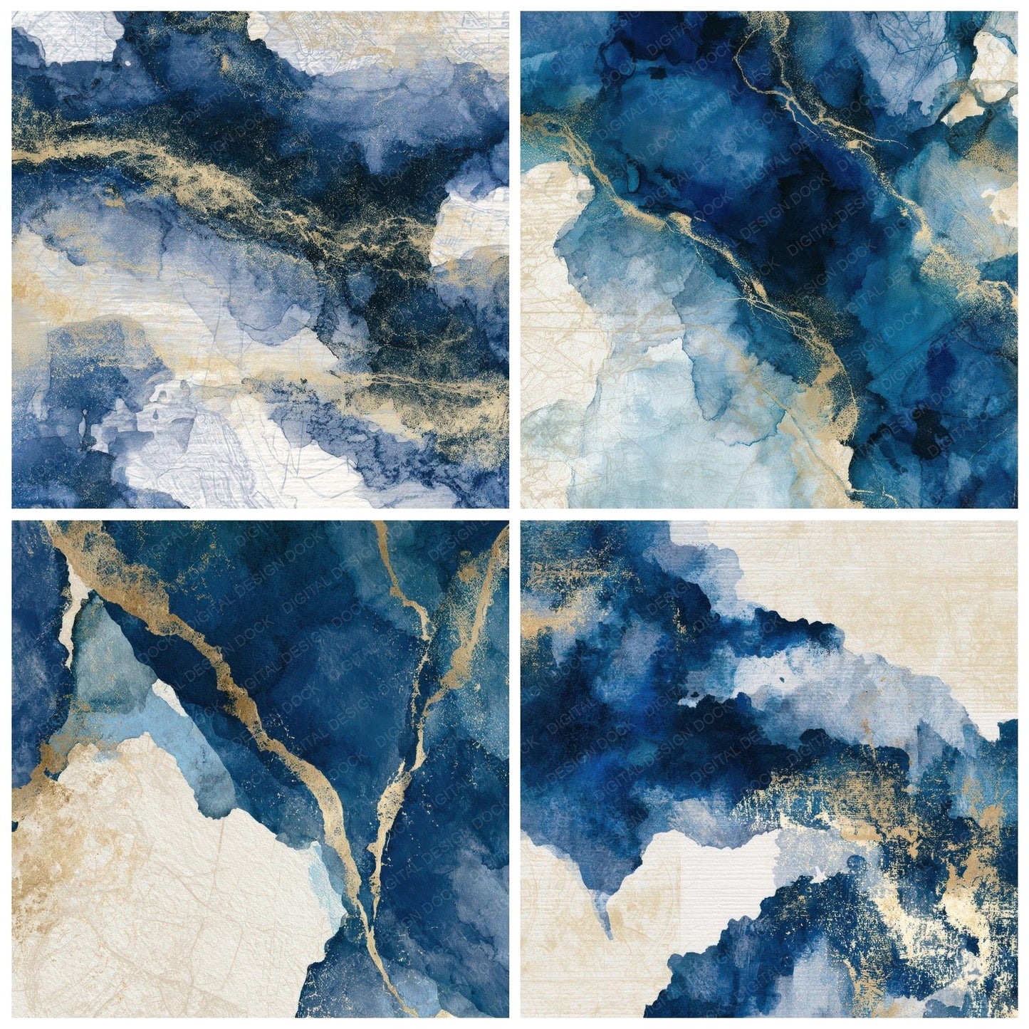 Watercolour Indigo Ivory Abstract Digital Paper Pack (DDD012902)