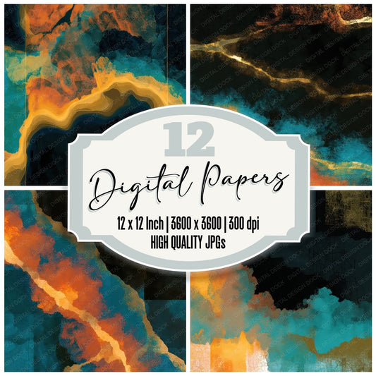 X Ray Tangerine Turquoise Abstract Digital Paper Pack (DDD012904)
