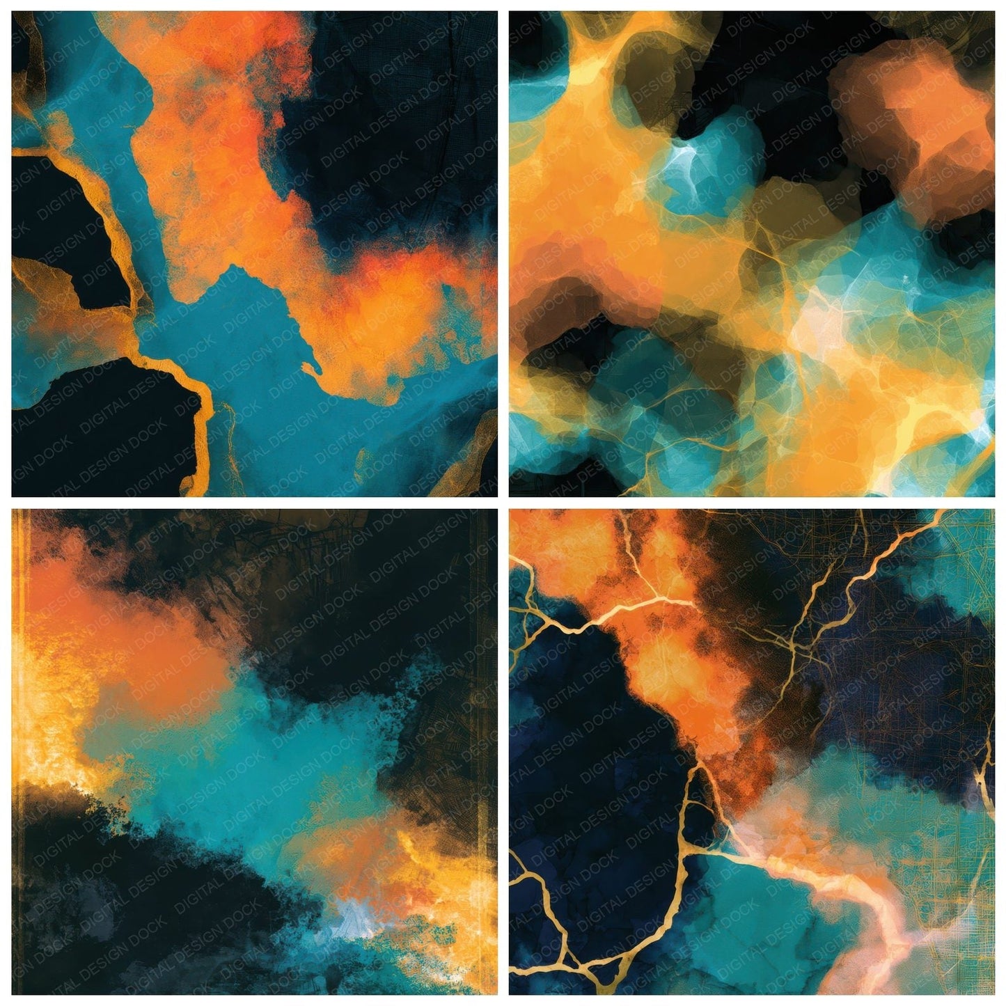 X Ray Tangerine Turquoise Abstract Digital Paper Pack (DDD012904)