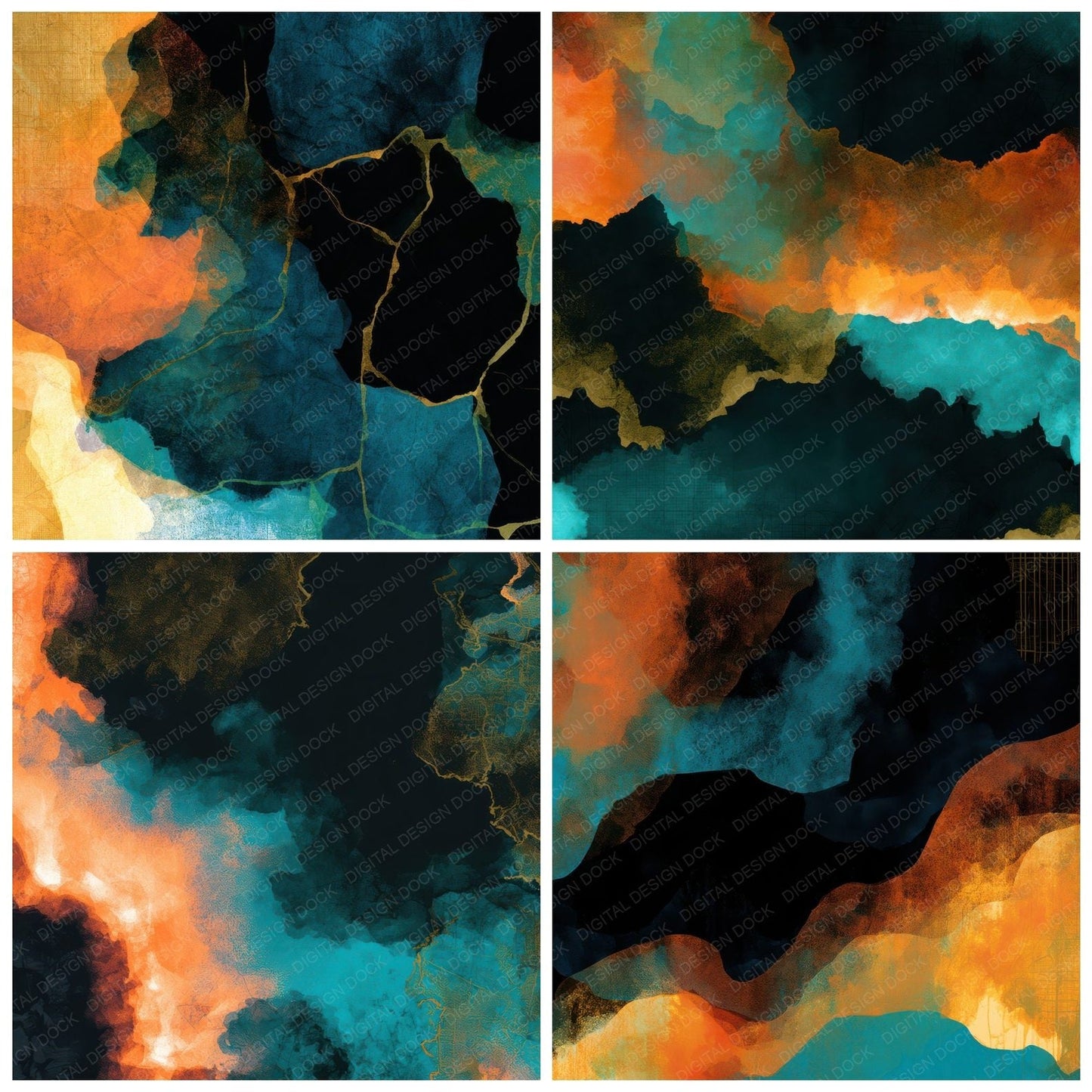 X Ray Tangerine Turquoise Abstract Digital Paper Pack (DDD012904)