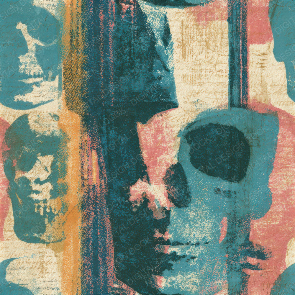 Cyanotype Skulls Cellos Turquoise Seamless Digital Paper Pack (DDD012905)
