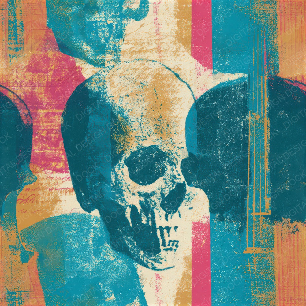 Cyanotype Skulls Cellos Turquoise Seamless Digital Paper Pack (DDD012905)