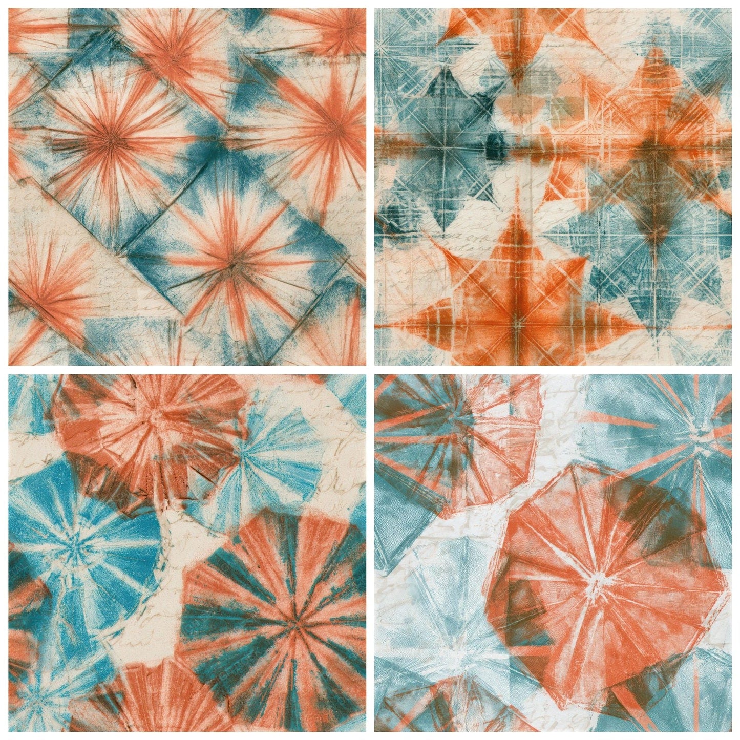 Drypoint Shibori Tangerine Aqua Vintage Seamless Digital Paper Pack (DDD012906)