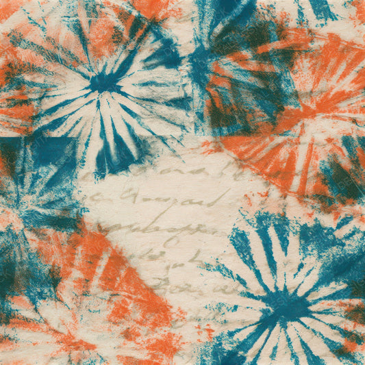 Drypoint Shibori Tangerine Aqua Vintage Seamless Digital Paper Pack (DDD012906)