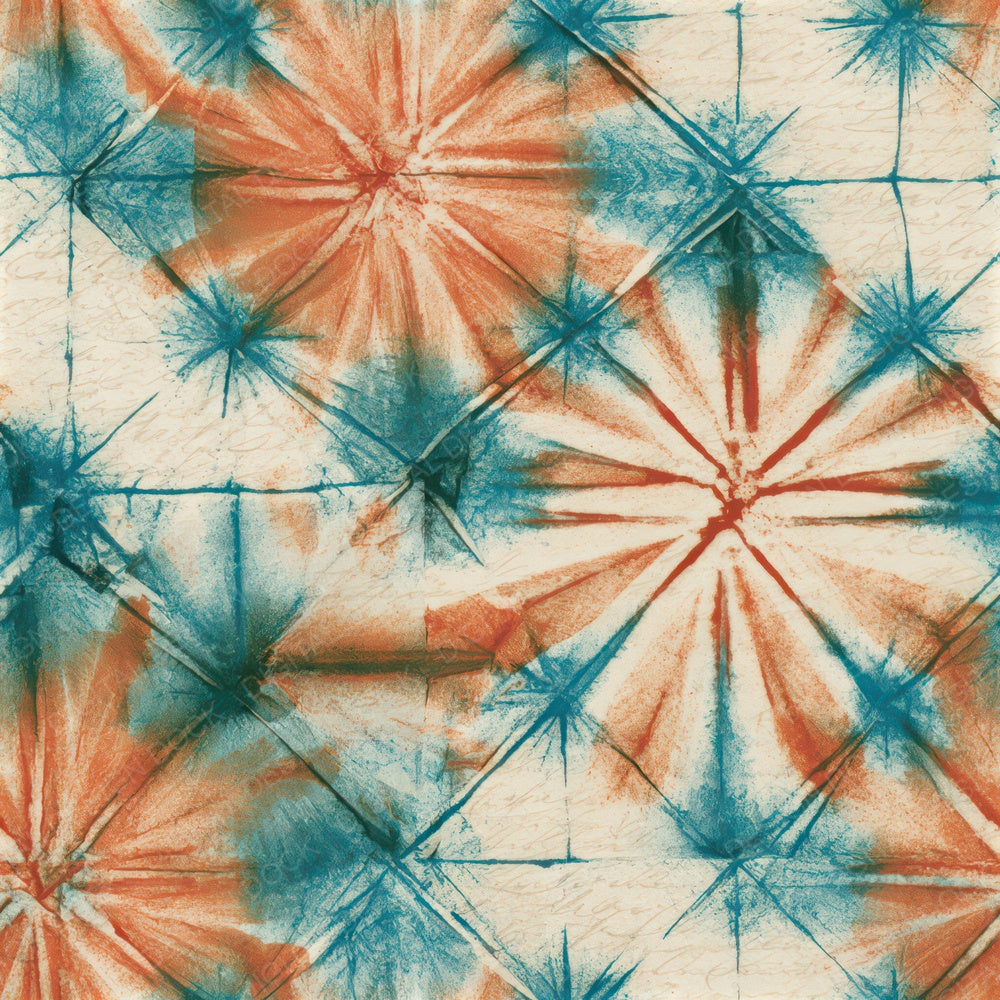 Drypoint Shibori Tangerine Aqua Vintage Seamless Digital Paper Pack (DDD012906)