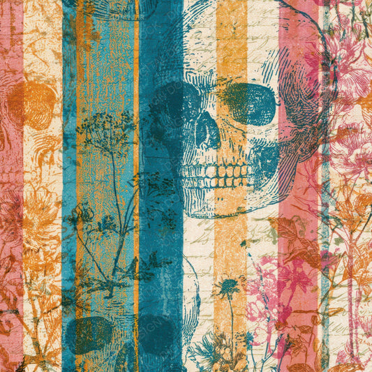 Drypoint Skulls Meadow Flowers Turquoise Digital Paper Pack (DDD012907)