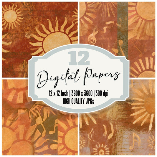 Egg Tempera Music Notes Sun Rust Gold Seamless Digital Paper Pack (DDD012908)