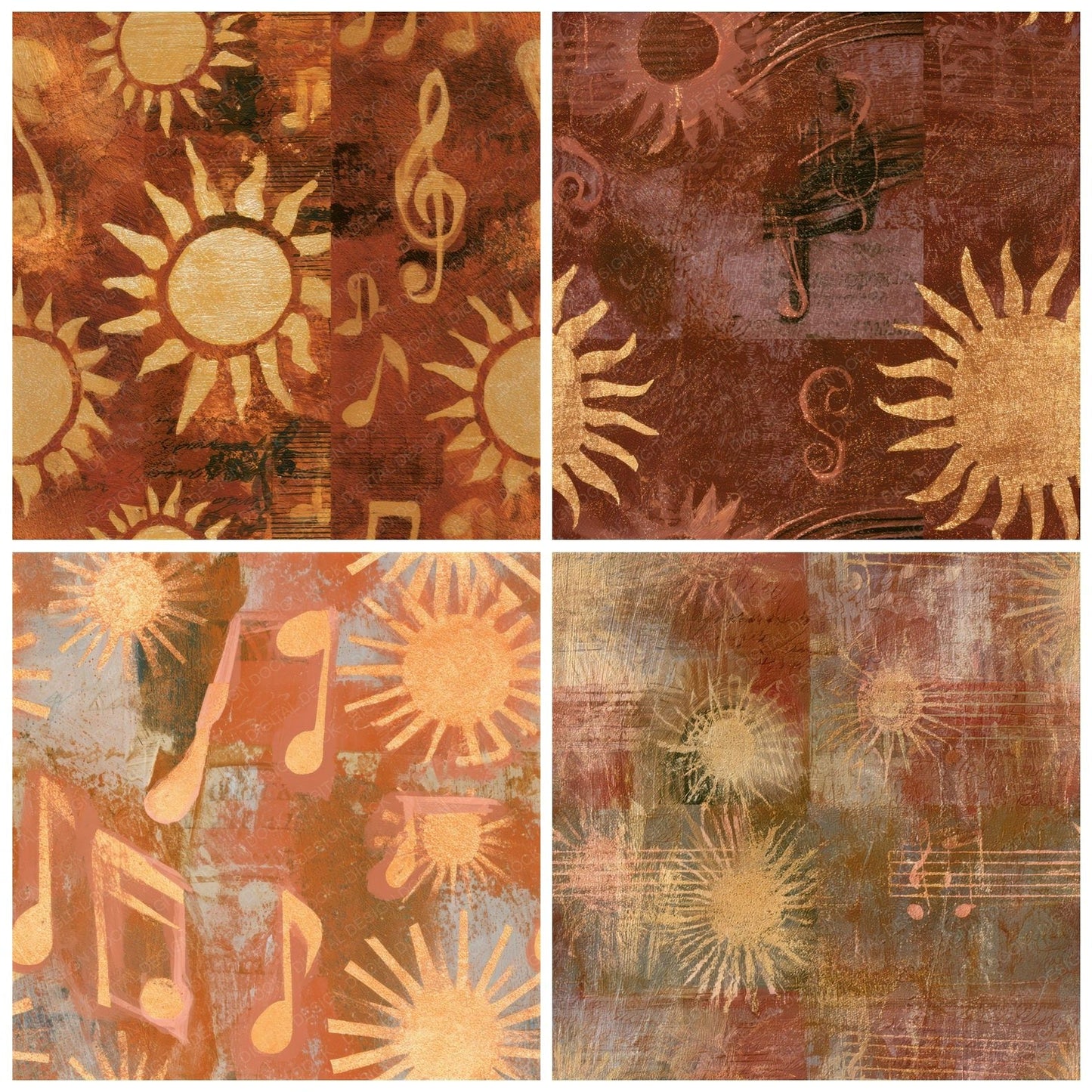 Egg Tempera Music Notes Sun Rust Gold Seamless Digital Paper Pack (DDD012908)