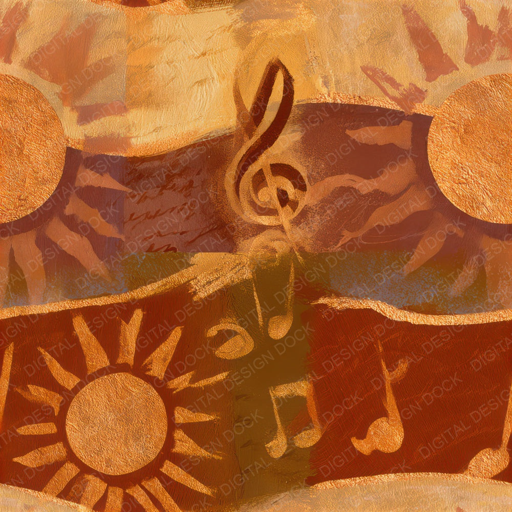 Egg Tempera Music Notes Sun Rust Gold Seamless Digital Paper Pack (DDD012908)