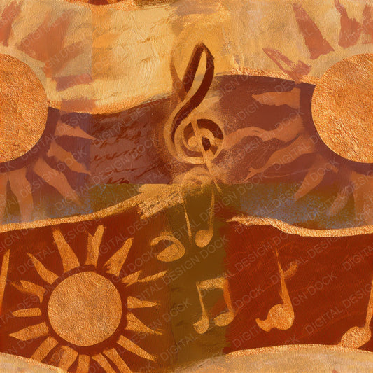 Egg Tempera Music Notes Sun Rust Gold Seamless Digital Paper Pack (DDD012908)