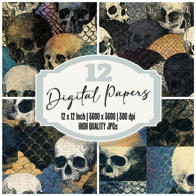 Engraving Skulls Dragon Scales Bone Digital Paper Pack (DDD012909)