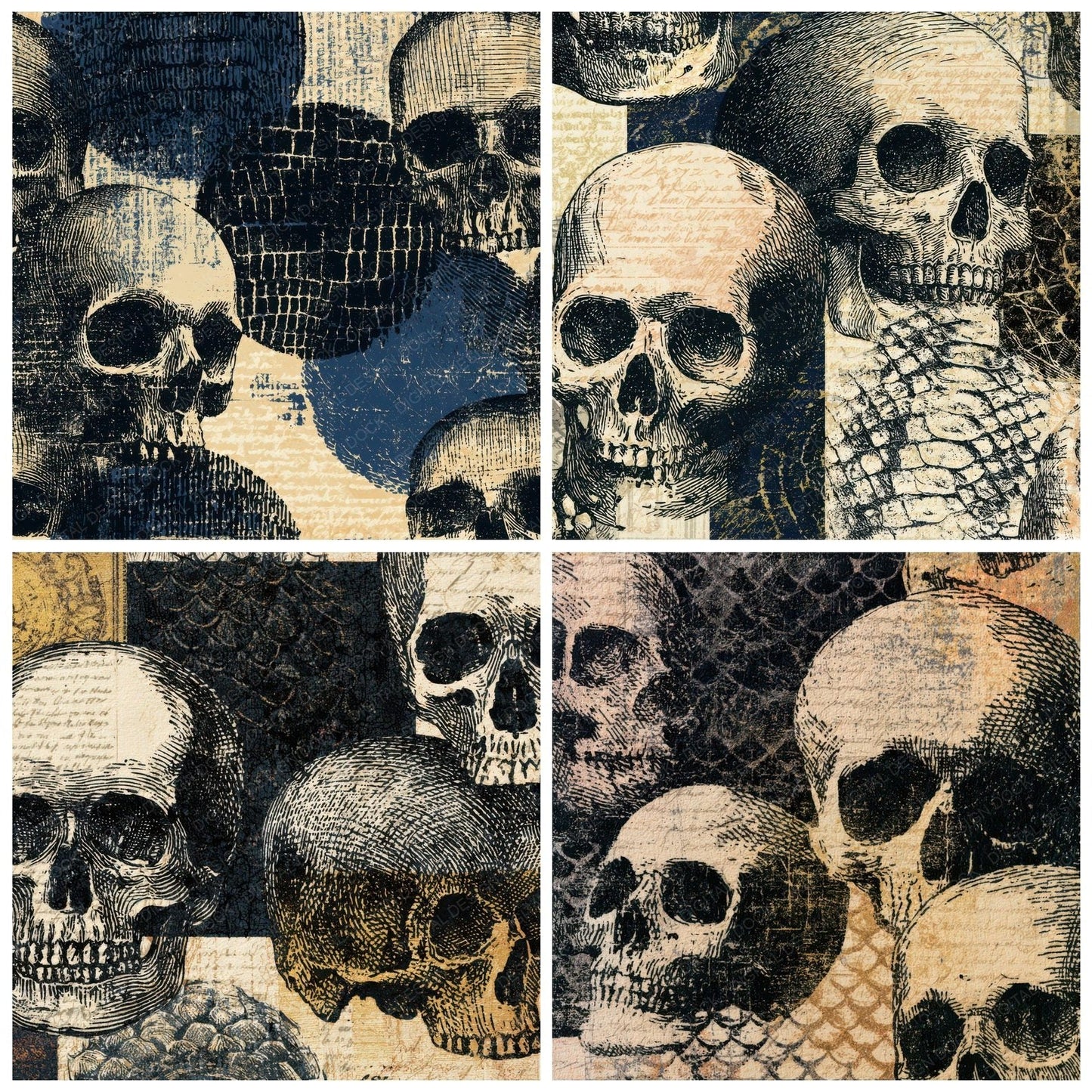 Engraving Skulls Dragon Scales Bone Digital Paper Pack (DDD012909)
