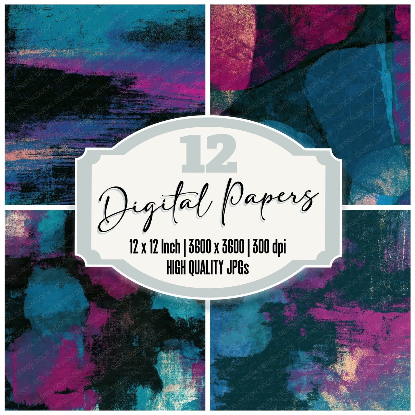 Indian Block Americana Teal Magenta Abstract Digital Paper Pack (DDD012911)