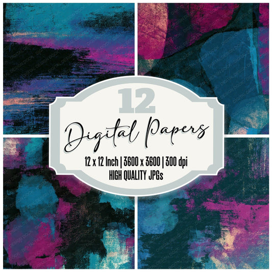 Indian Block Americana Teal Magenta Abstract Digital Paper Pack (DDD012911)