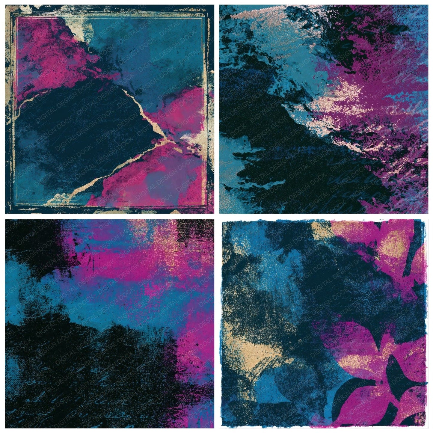 Indian Block Americana Teal Magenta Abstract Digital Paper Pack (DDD012911)