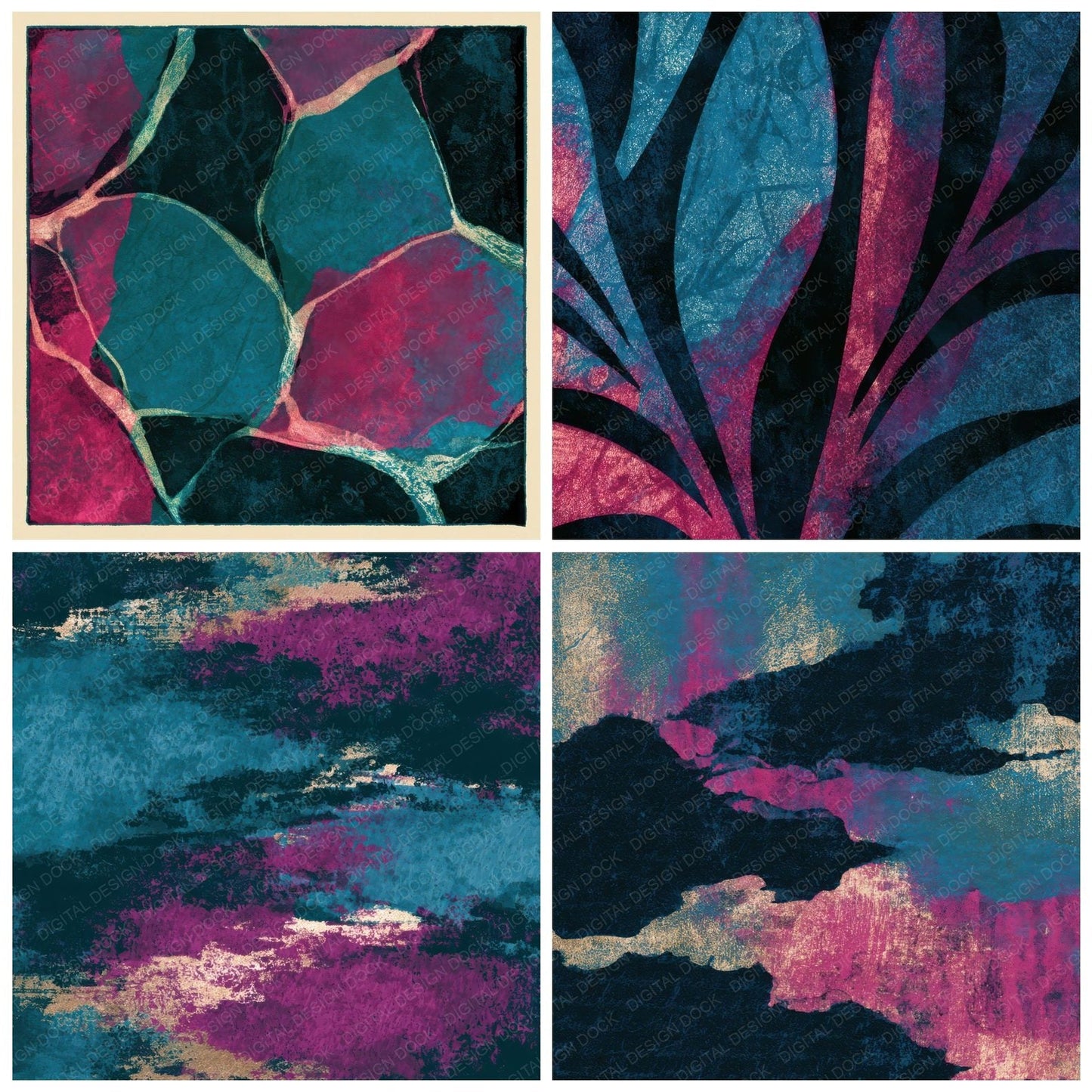 Indian Block Americana Teal Magenta Abstract Digital Paper Pack (DDD012911)