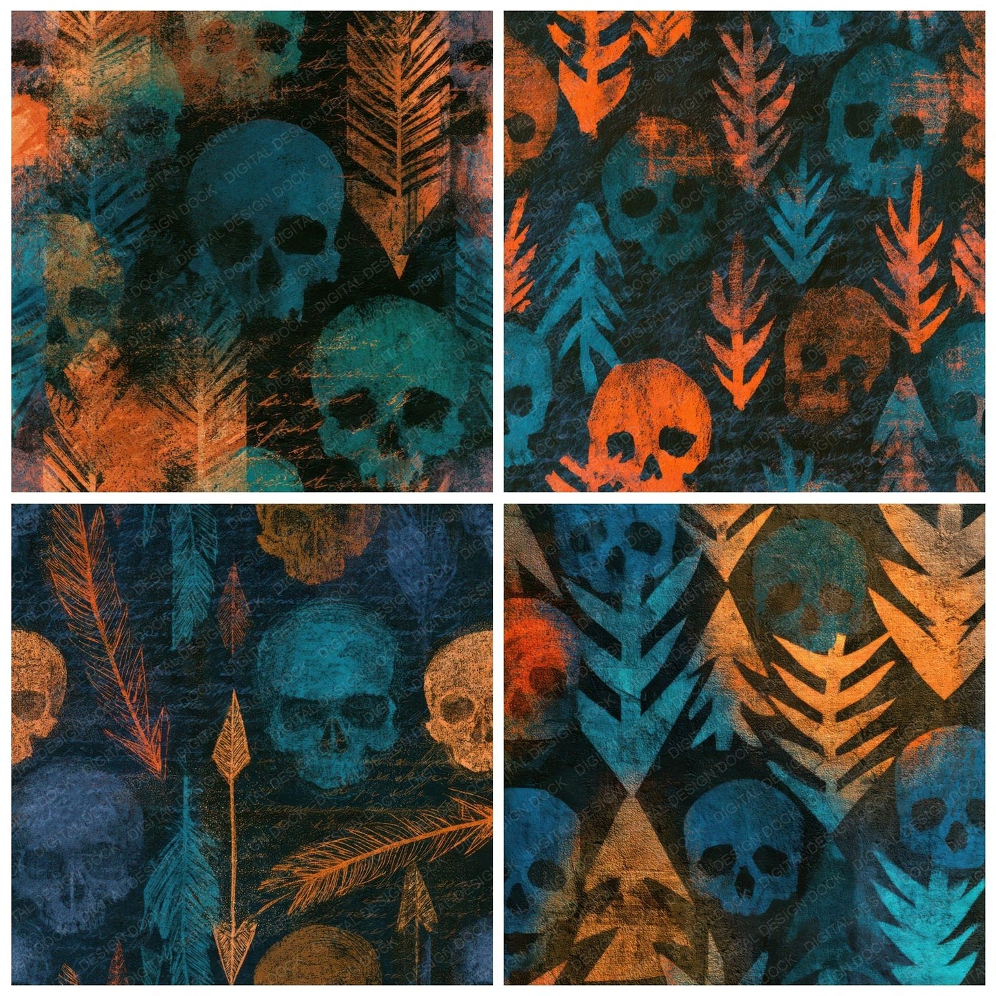 Infrared Skulls Arrowheads Tangerine Turquoise Digital Paper Pack (DDD012913)