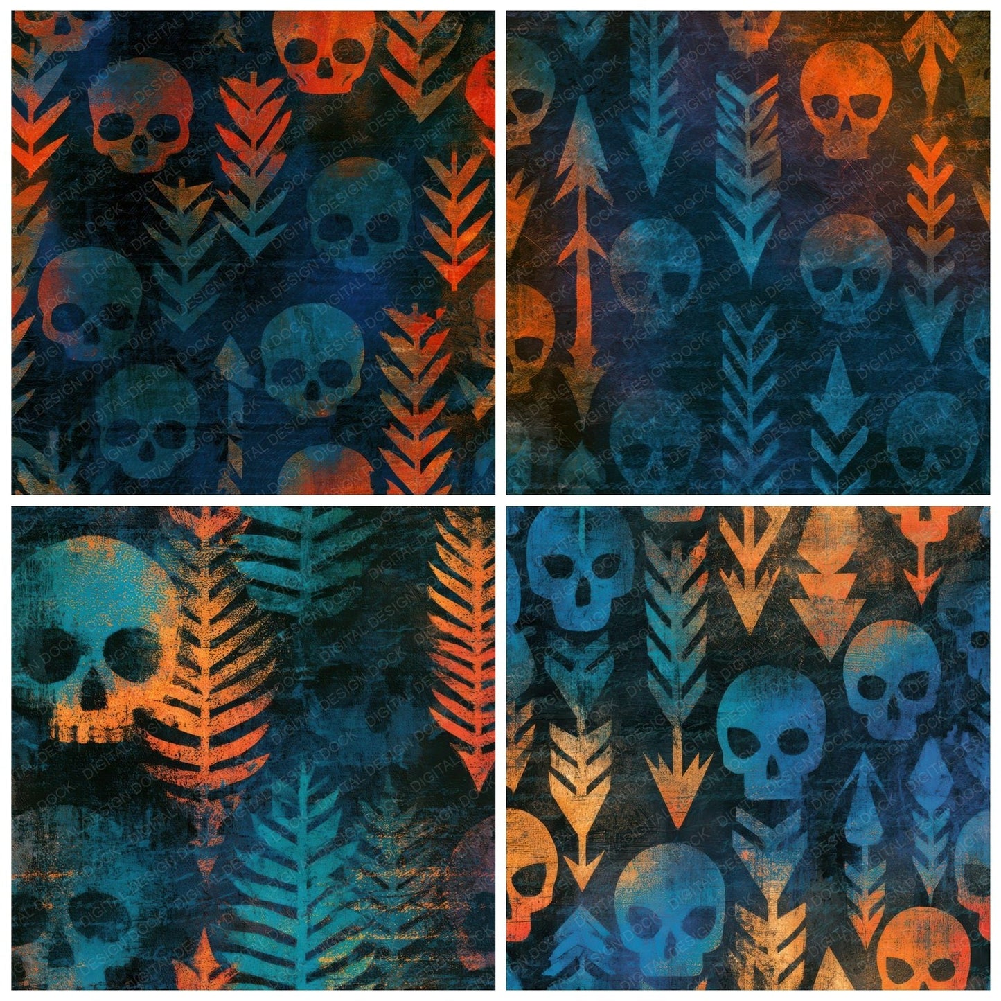 Infrared Skulls Arrowheads Tangerine Turquoise Digital Paper Pack (DDD012913)