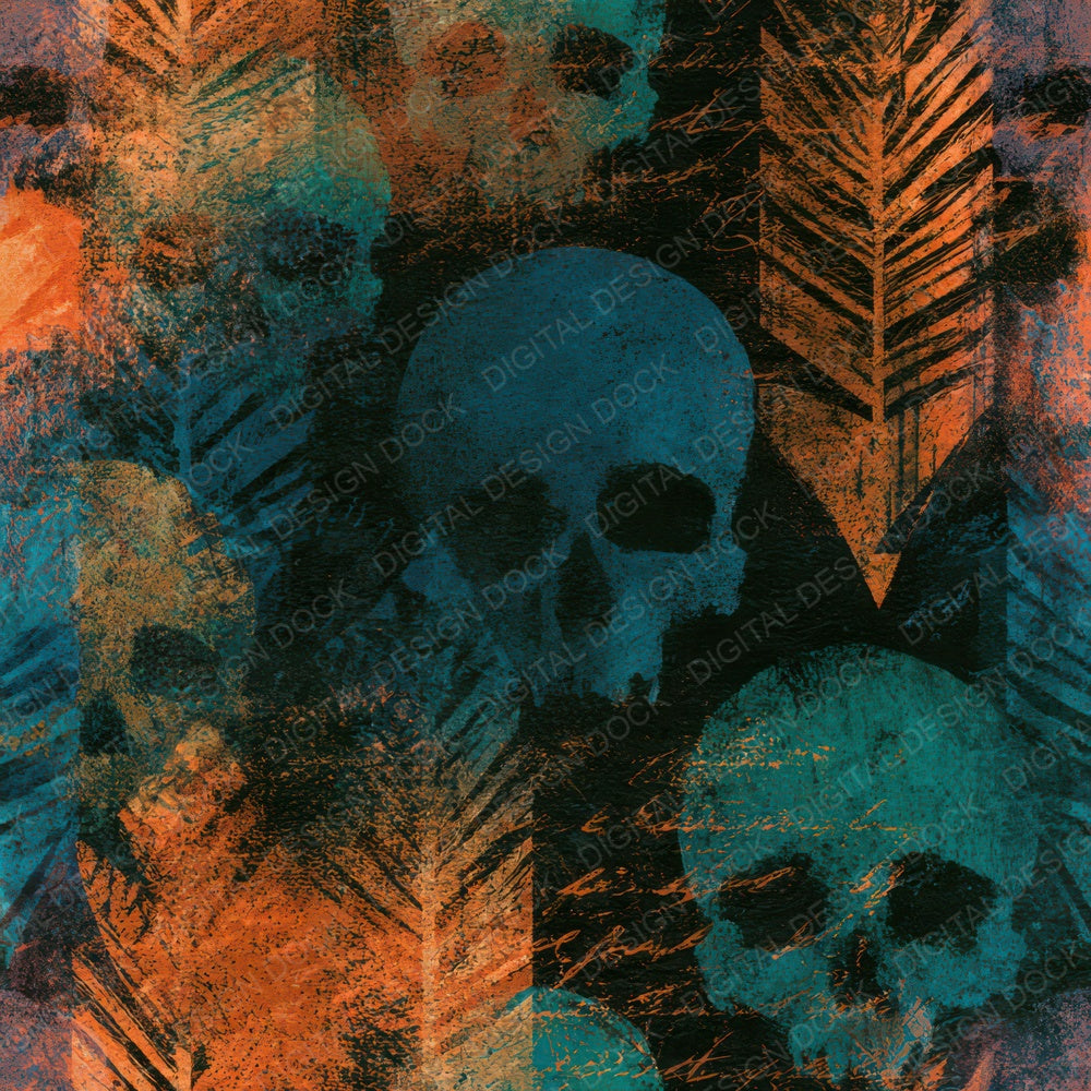 Infrared Skulls Arrowheads Tangerine Turquoise Digital Paper Pack (DDD012913)
