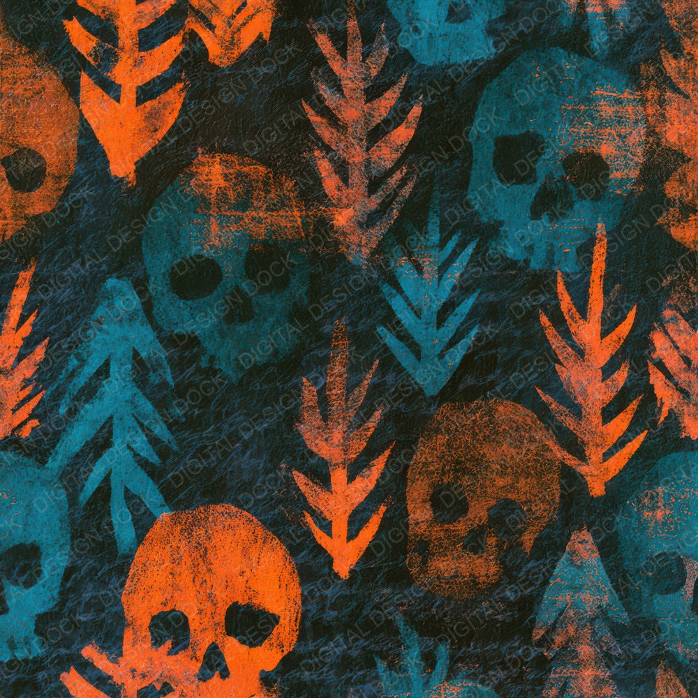 Infrared Skulls Arrowheads Tangerine Turquoise Digital Paper Pack (DDD012913)