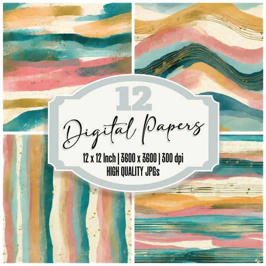 Ink Wash Music Notes Turquoise Pink Seamless Digital Paper Pack (DDD012914)