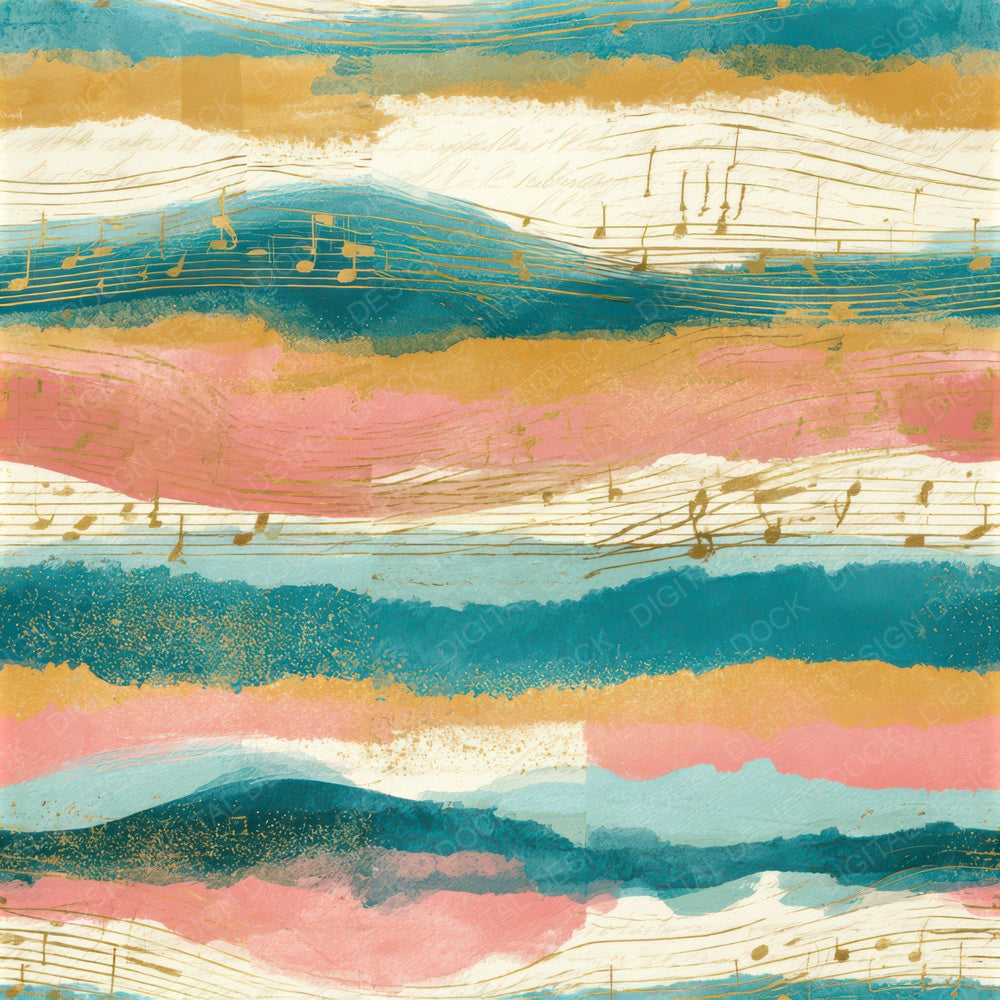 Ink Wash Music Notes Turquoise Pink Seamless Digital Paper Pack (DDD012914)