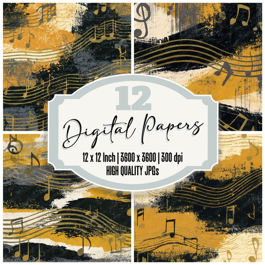 Mezzotint Music Notes Cream Mustard Digital Paper Pack (DDD012915)