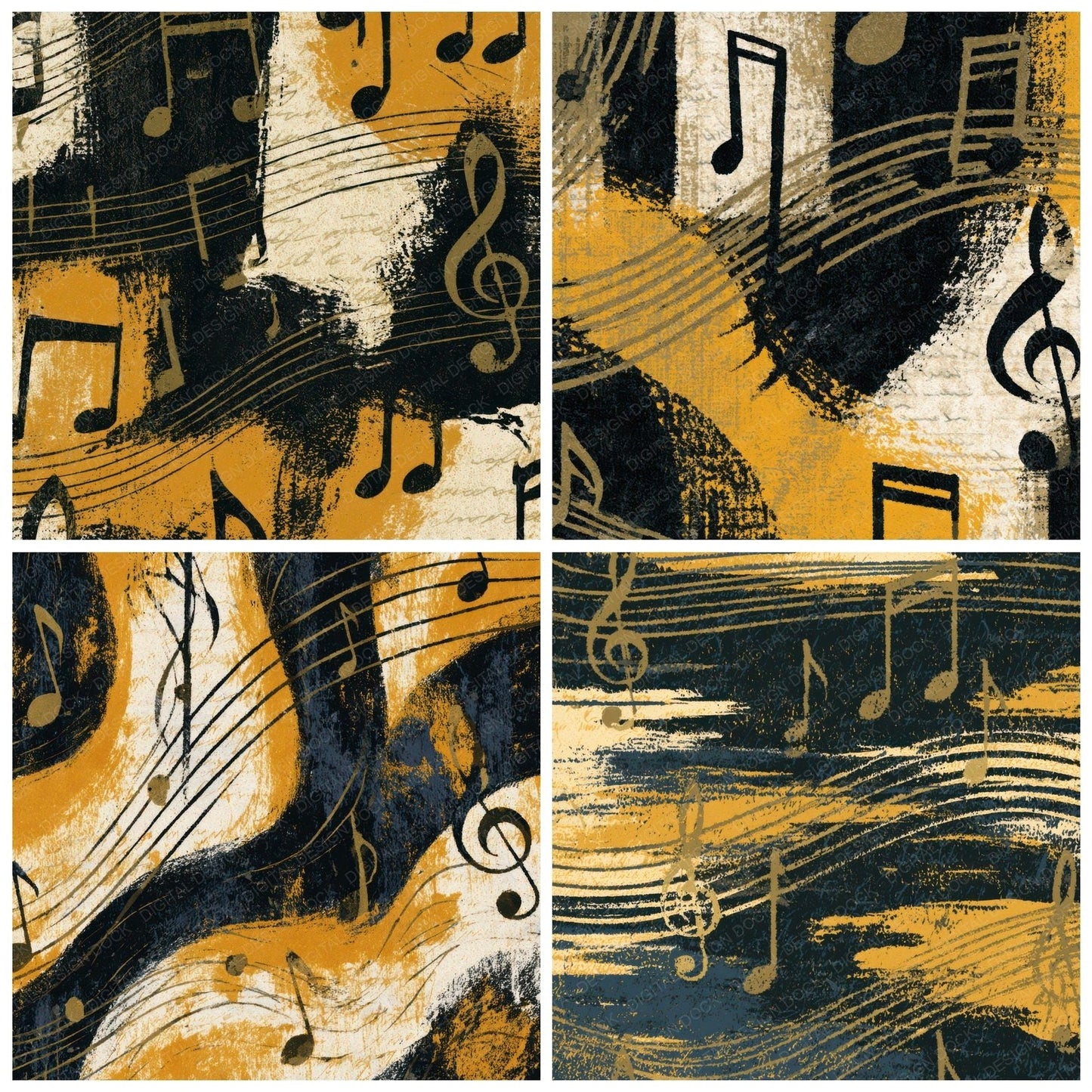 Mezzotint Music Notes Cream Mustard Digital Paper Pack (DDD012915)