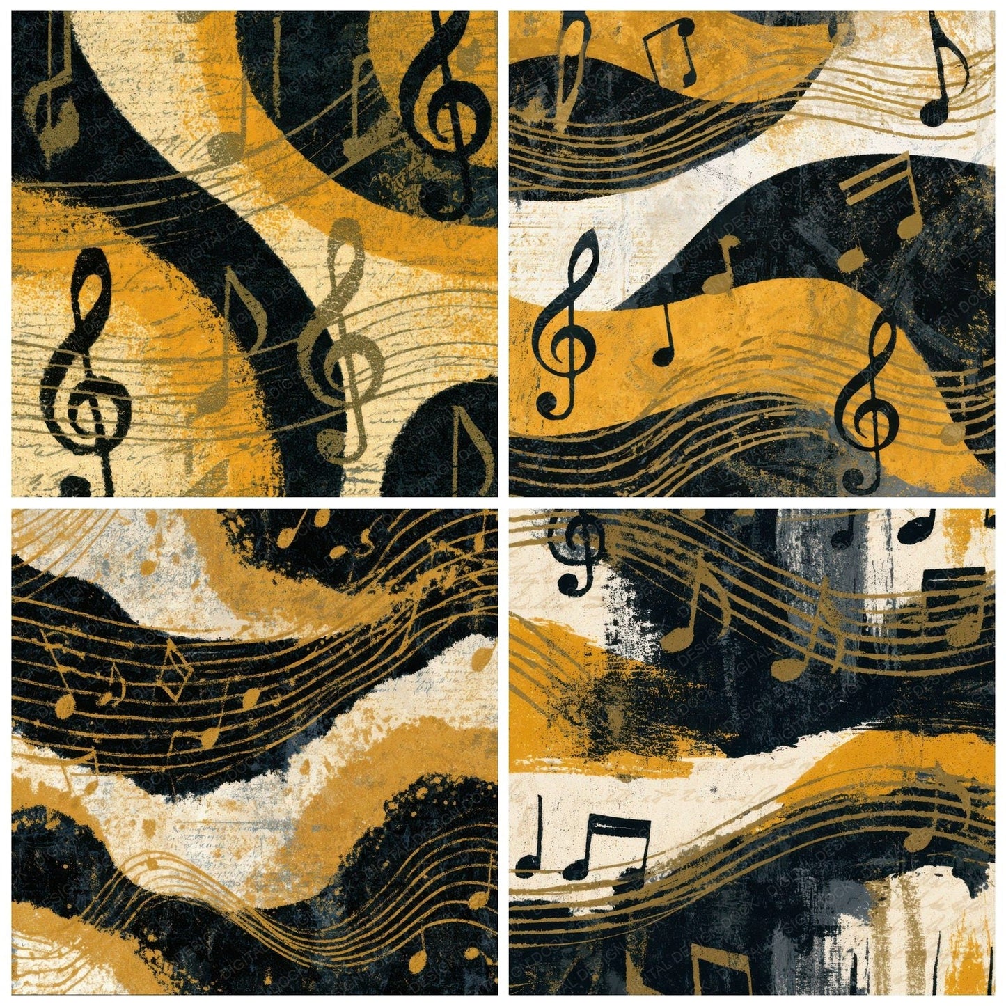 Mezzotint Music Notes Cream Mustard Digital Paper Pack (DDD012915)