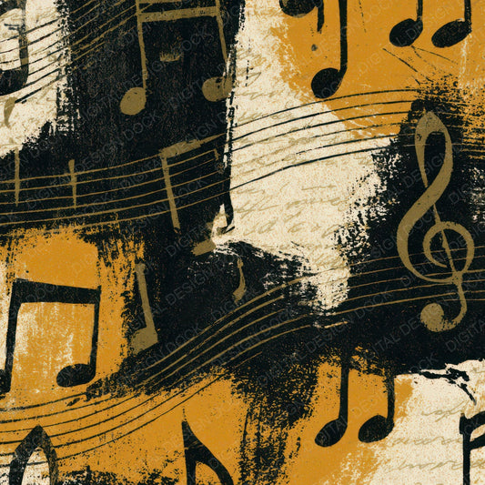 Mezzotint Music Notes Cream Mustard Digital Paper Pack (DDD012915)