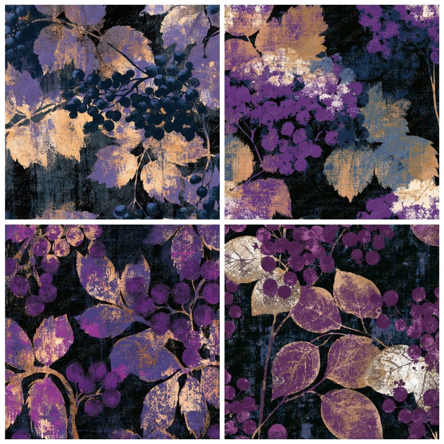 Screenprint Retro Berries Aubergine Pearl Digital Paper Pack (DDD012918)