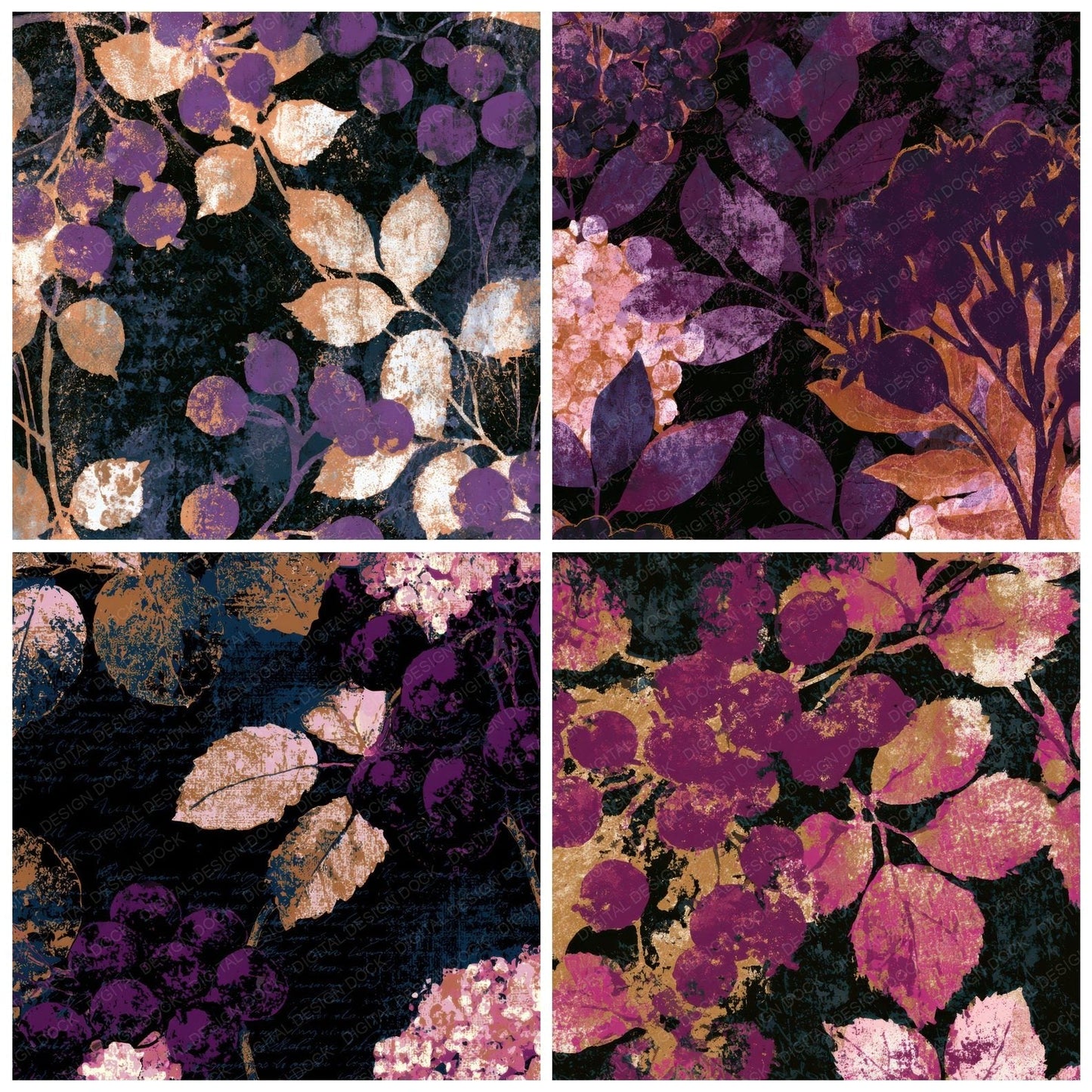 Screenprint Retro Berries Aubergine Pearl Digital Paper Pack (DDD012918)