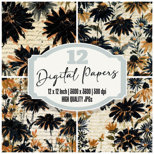 Sumi-e Americana Wildflowers Cream Digital Paper Pack (DDD012919)