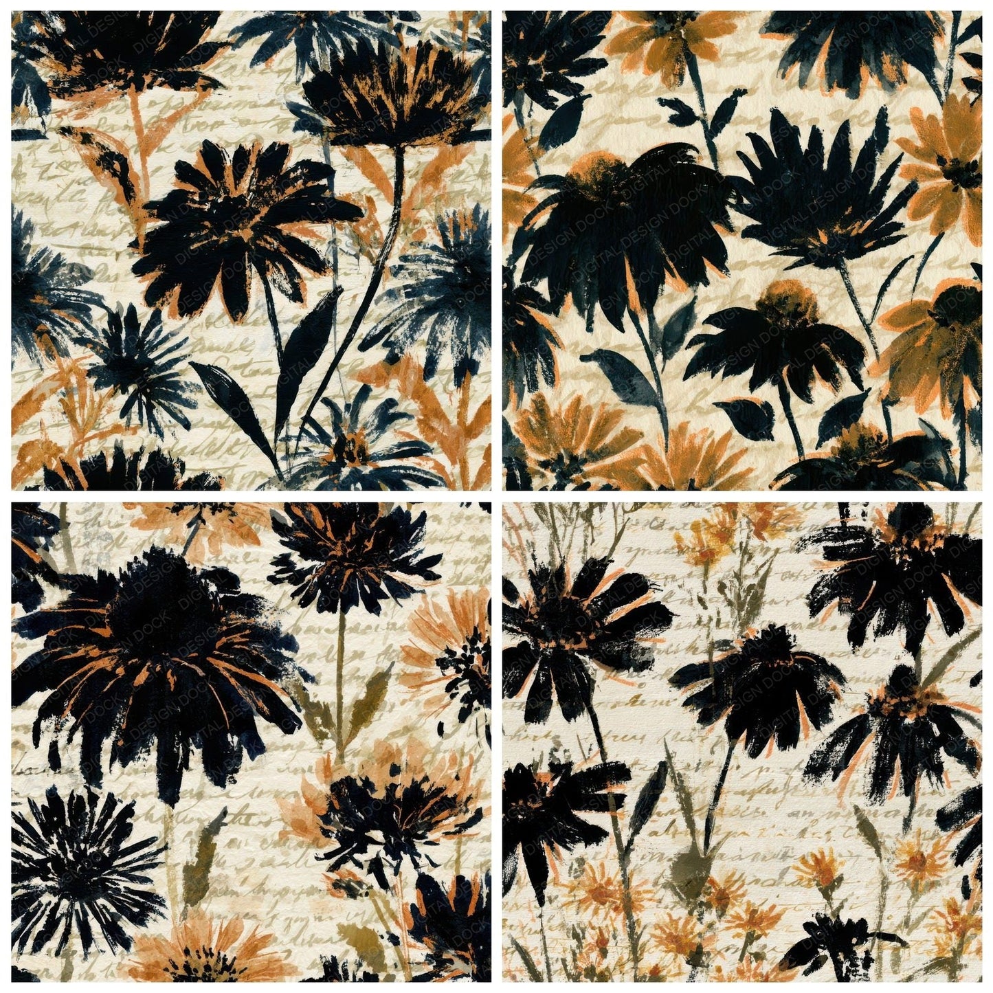 Sumi-e Americana Wildflowers Cream Digital Paper Pack (DDD012919)