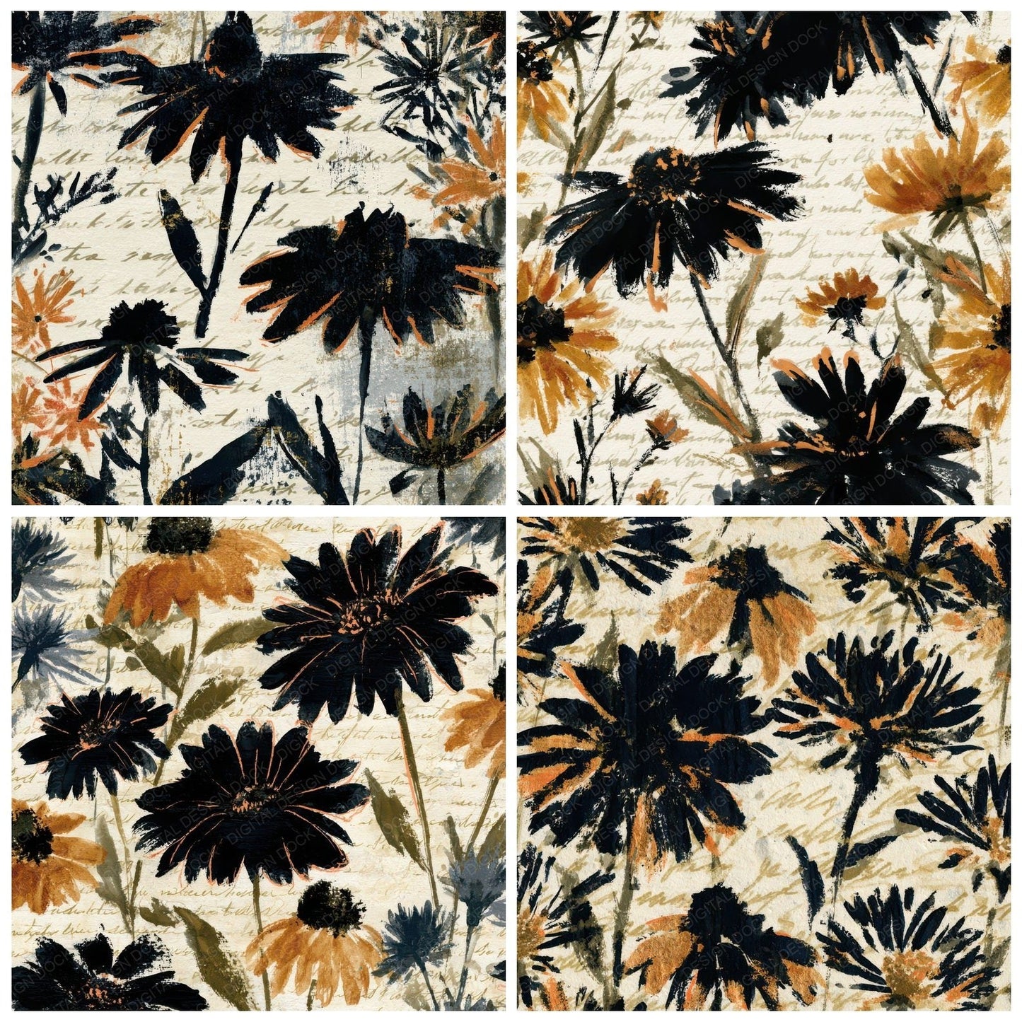 Sumi-e Americana Wildflowers Cream Digital Paper Pack (DDD012919)