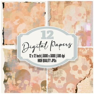 Torn Paper Skulls Holographic Terracotta Digital Paper Pack (DDD012922)