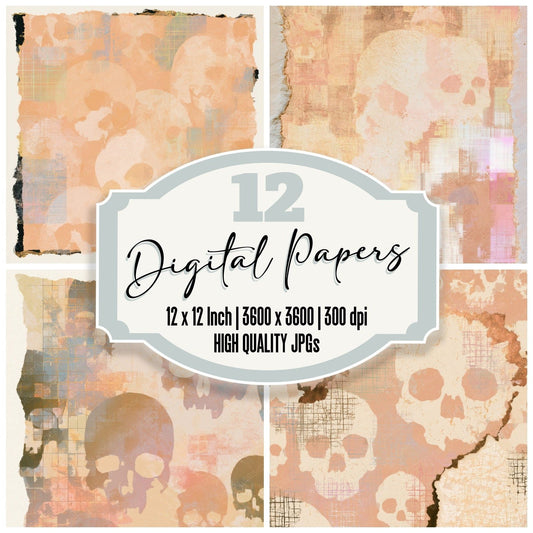 Torn Paper Skulls Holographic Terracotta Digital Paper Pack (DDD012922)