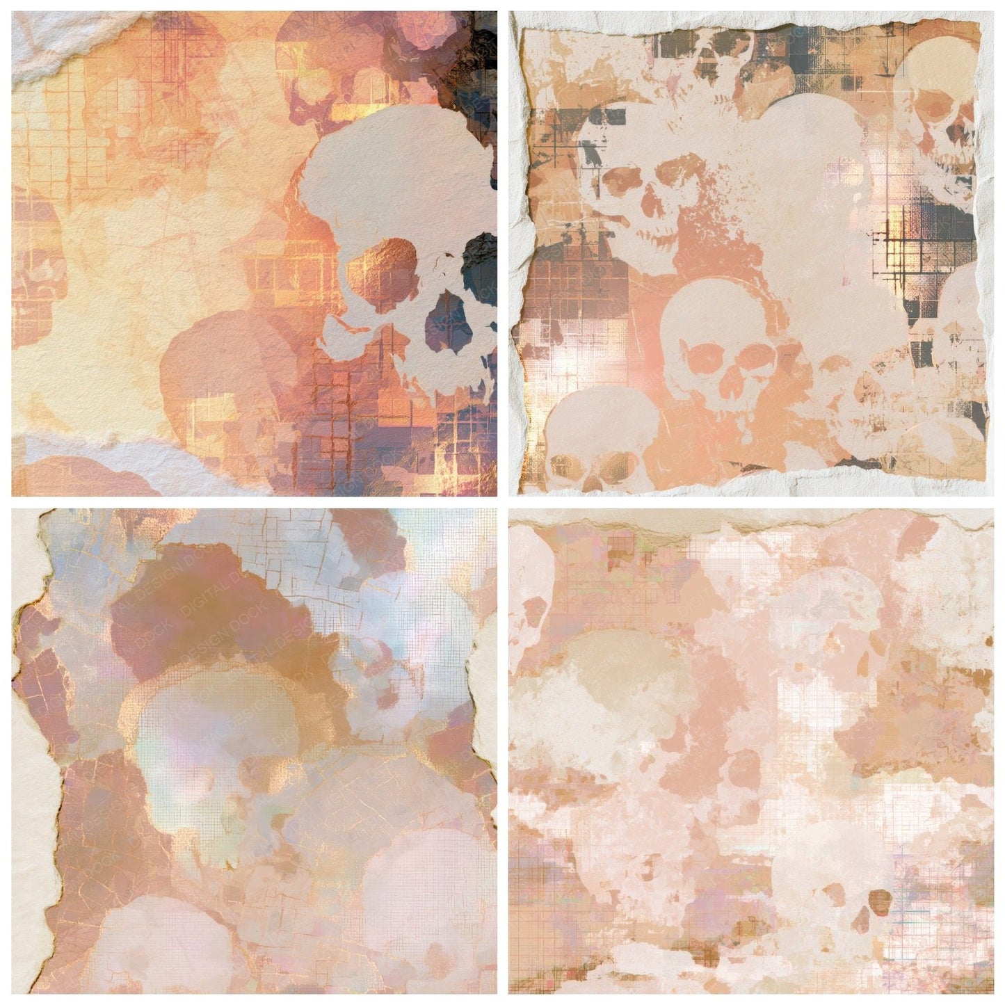 Torn Paper Skulls Holographic Terracotta Digital Paper Pack (DDD012922)
