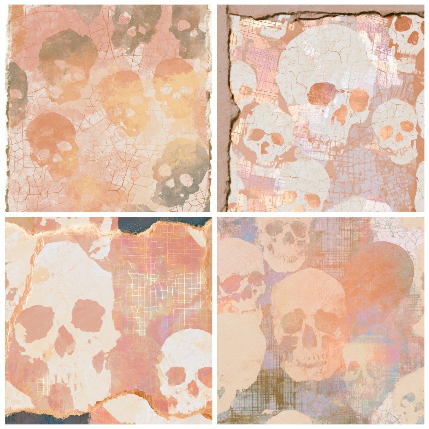 Torn Paper Skulls Holographic Terracotta Digital Paper Pack (DDD012922)