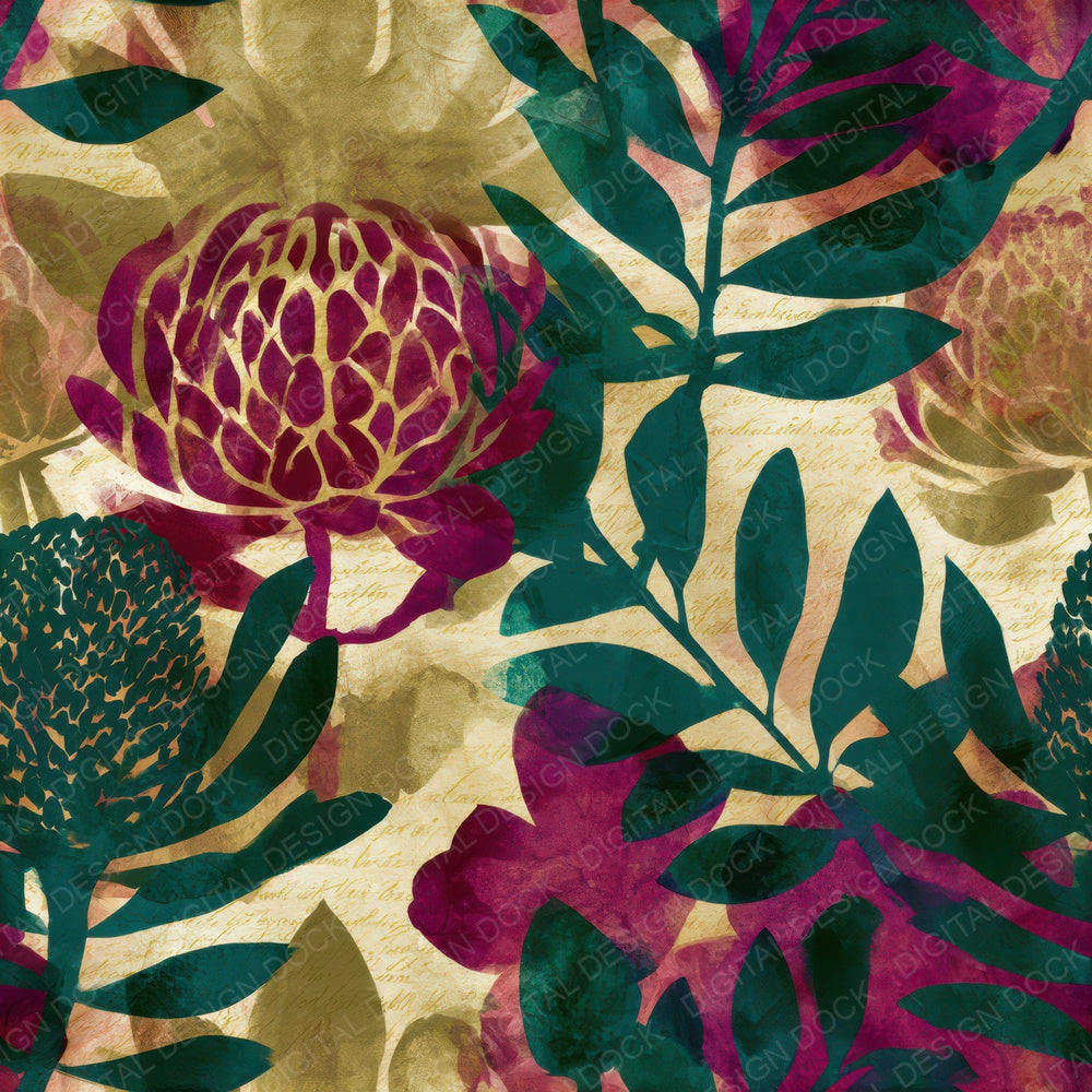 Watercolour Haunted Banksia Magenta Seamless Digital Paper Pack (DDD012923)