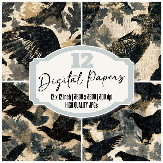 Woodcut Americana Eagle Oak Seamless Digital Paper Pack (DDD012924)