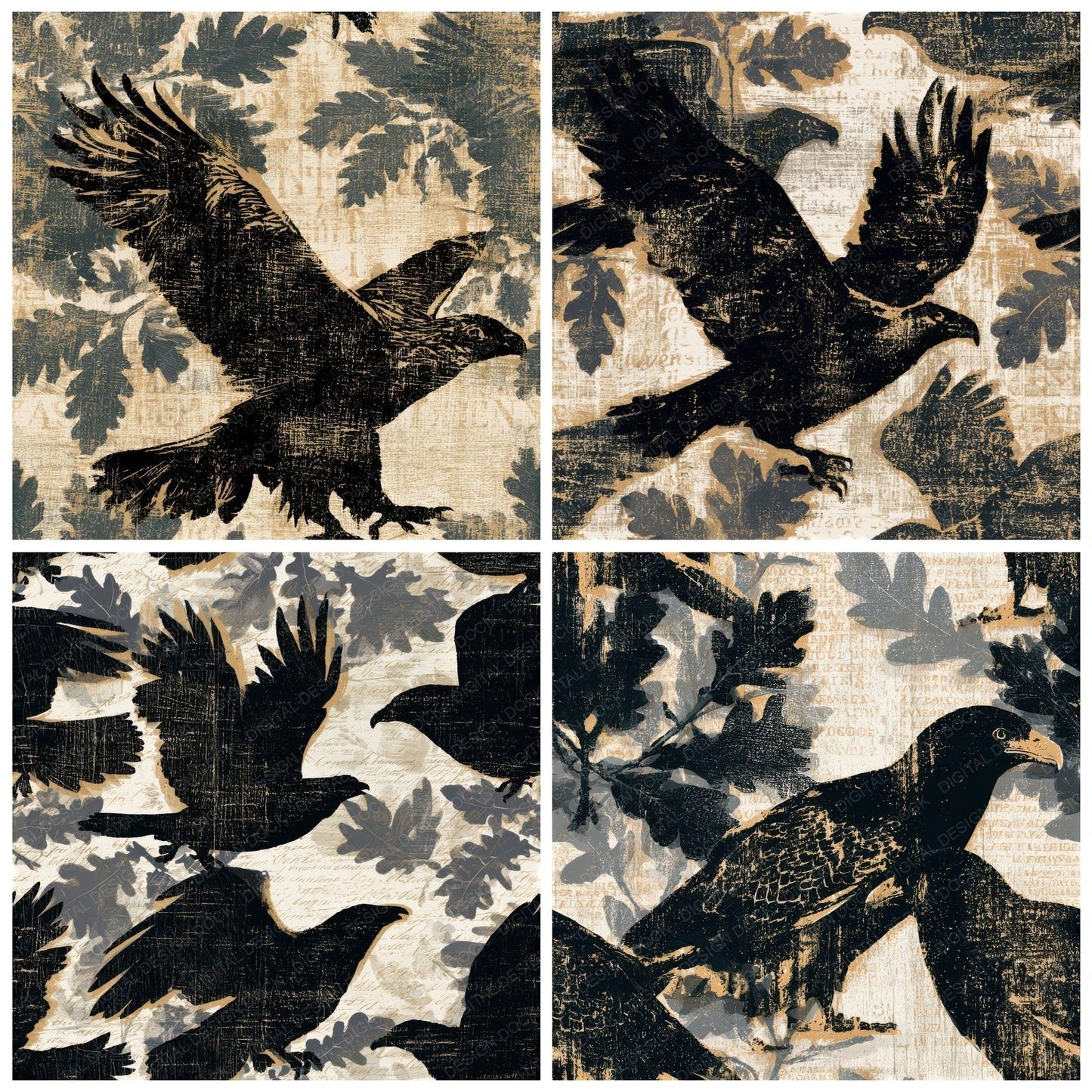 Woodcut Americana Eagle Oak Seamless Digital Paper Pack (DDD012924)