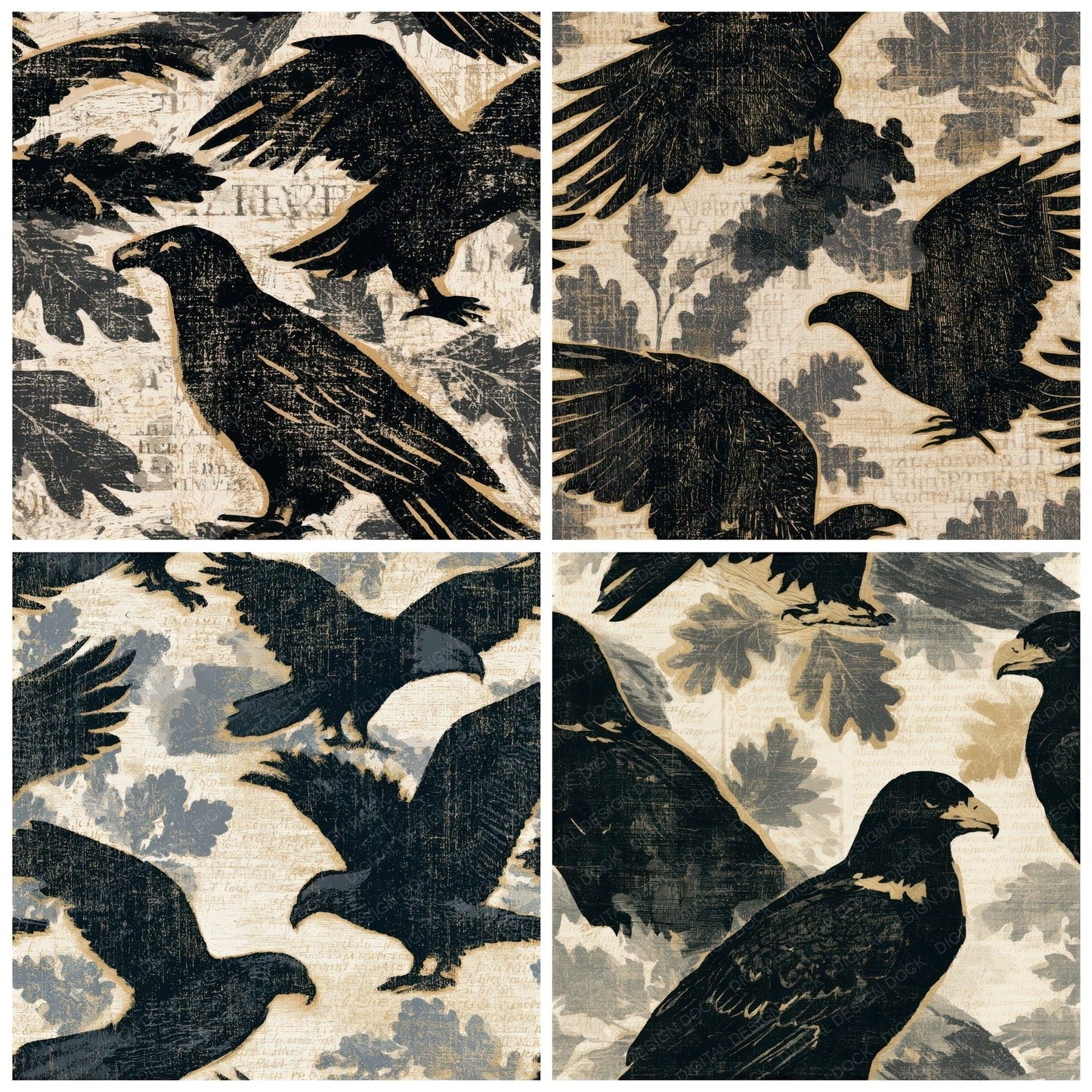 Woodcut Americana Eagle Oak Seamless Digital Paper Pack (DDD012924)