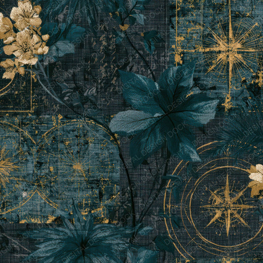 Embroidery Tropical Maps Teal Brass Digital Paper Pack (DDD012929)
