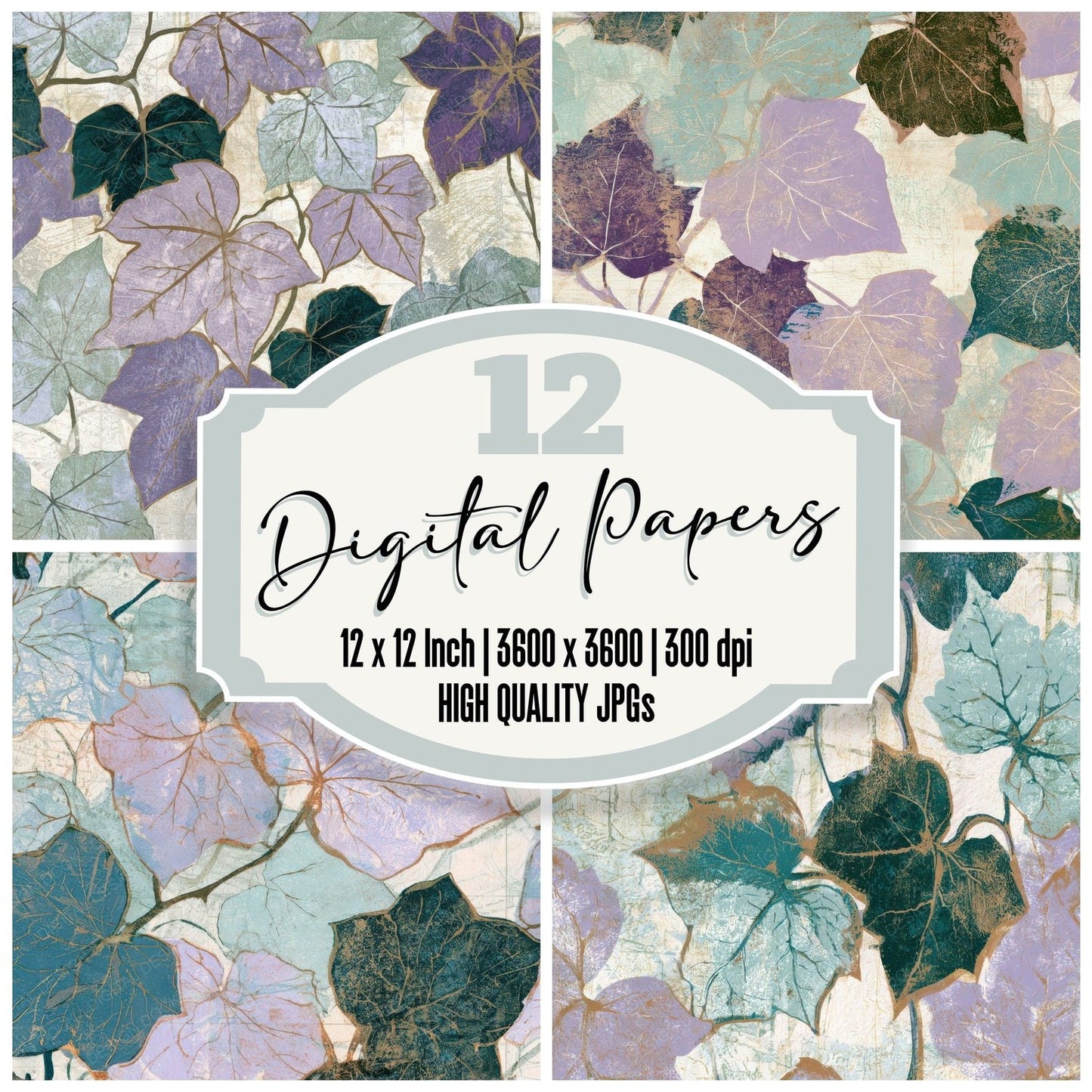 Etching Ivy Lilac Mint Digital Paper Pack (DDD012930)